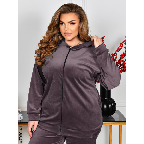 7960-41 Спортивний костюм жіночий на блискавці велюр супербатал (3 ед: 54-56,56-58,58-60)
