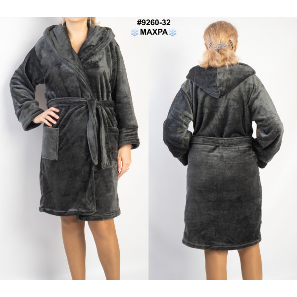 9260-32 Халат жіночий на запах махра напівбатал (3 од: 44-46,48-50,52-54)