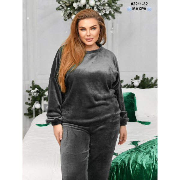 2211-32 Костюм-піжама жіночий махра напівбатал (3 од: 44-46,48-50,52-54)