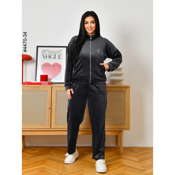 4470-34 Спортивний костюм жіночий велюр на блискавці напівбатал (3 од: 48,50,52)