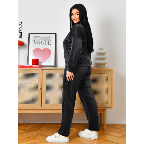 4470-34 Спортивний костюм жіночий велюр на блискавці напівбатал (3 од: 48,50,52)