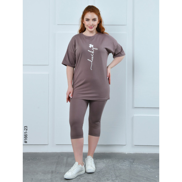 1661-23 Костюм жіночий футболка + бриджі кулір напівбатал (3 од:48,50,52)
