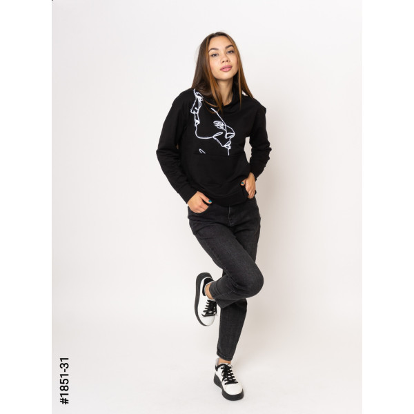 1851-31 Худі жіночі двунитка з принтом норма (3 од: S-M, M-L, L-XL)