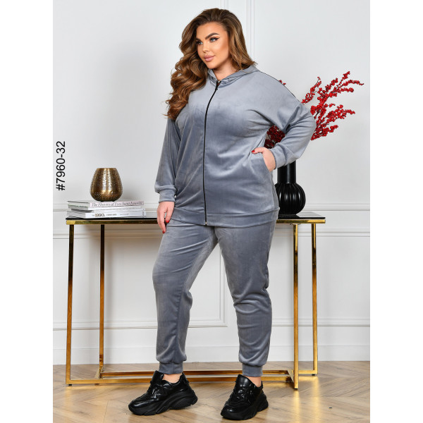 7960-32 Спортивний костюм жіночий на блискавці велюр супербатал (3 ед: 54-56,56-58,58-60)