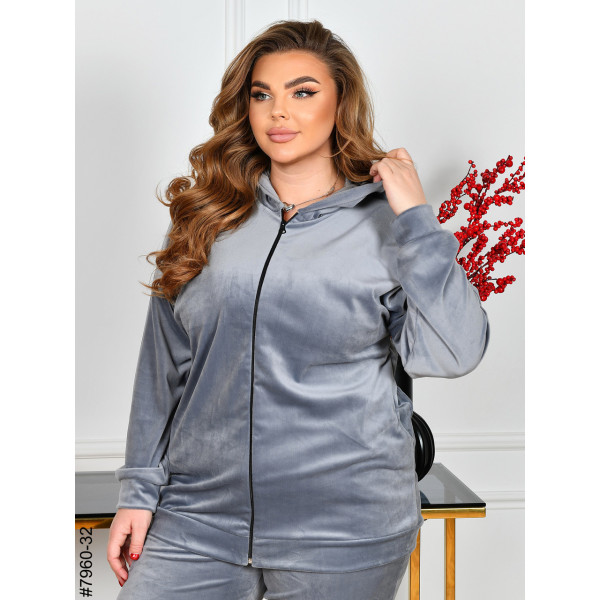 7960-32 Спортивний костюм жіночий на блискавці велюр супербатал (3 ед: 54-56,56-58,58-60)