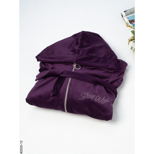 2520-12 Халат жіночий на блискавці з поясом велюр батал (3 од: 52-54,56-58,60-62)