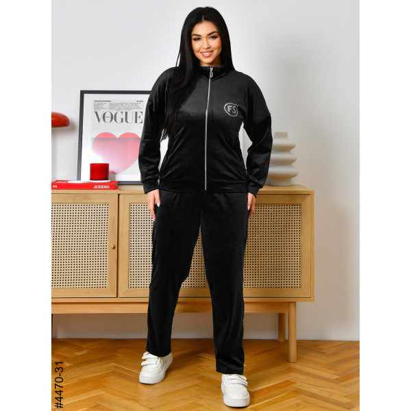 4470-31 Спортивний костюм жіночий велюр на блискавці напівбатал (3 од: 48,50,52)