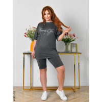 1501-32 Костюм жіночий футболка + велосипедки турецька бавовна напівбатал (3 од:48,50,52)