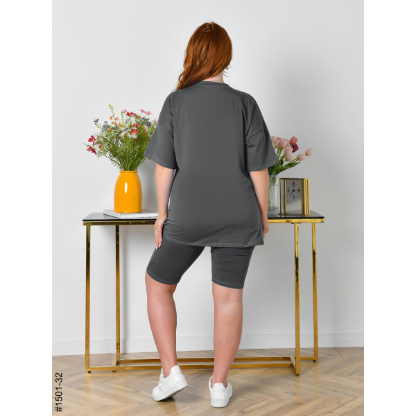 1501-32 Костюм жіночий футболка + велосипедки турецька бавовна напівбатал (3 од:48,50,52)