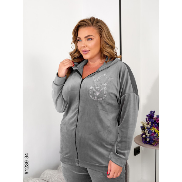 1239-34 Спортивний костюм жіночий на блискавці велюр супербатал (3 од: 54,56,58)