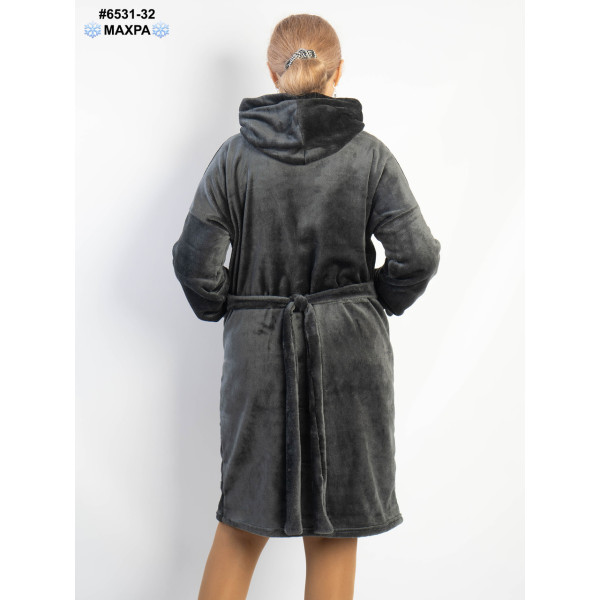 6531-32 Халат жіночий на блискавці з поясом махра напівбатал (3 од: 44-46,48-50,52-54)