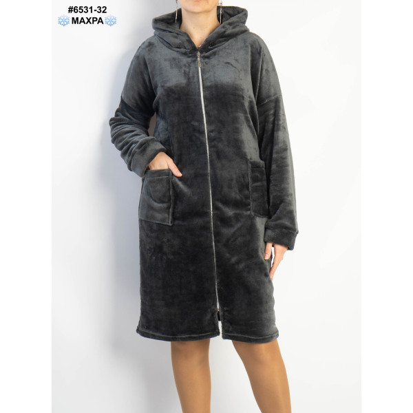 6531-32 Халат жіночий на блискавці з поясом махра напівбатал (3 од: 44-46,48-50,52-54)