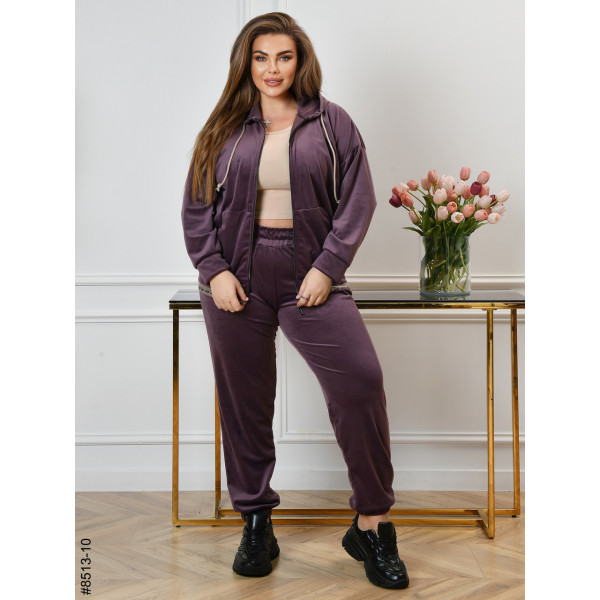 8513-10 Спортивний костюм жіночий на блискавці велюр батал (4 од: 56,58,60,62)