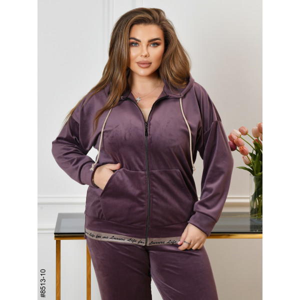 8513-10 Спортивний костюм жіночий на блискавці велюр батал (4 од: 56,58,60,62)