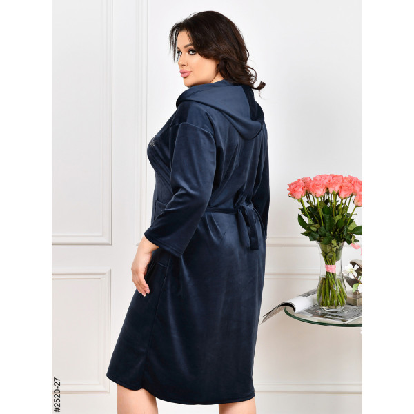 2520-27 Халат жіночий на блискавці з поясом велюр батал (3 од: 52-54,56-58,60-62)