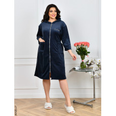 2520-27 Халат жіночий на блискавці з поясом велюр батал (3 од: 52-54,56-58,60-62)