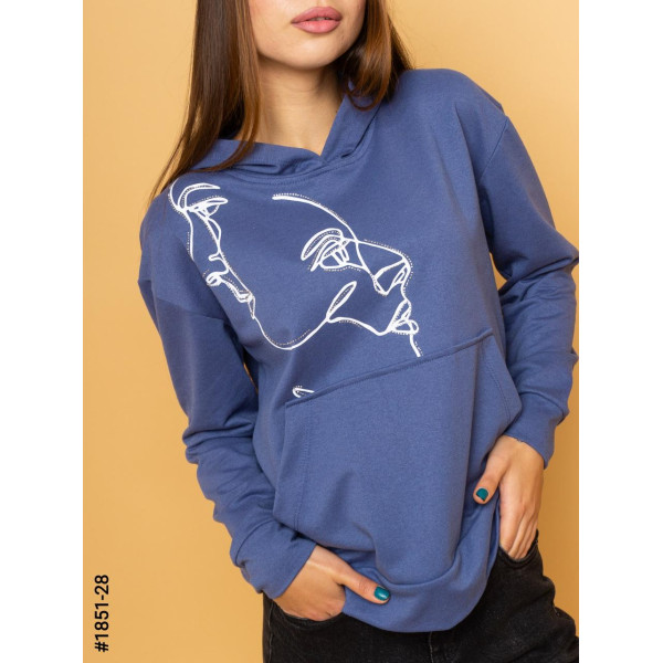 1851-28 Худі жіночі двунитка з принтом норма (3 од: S-M, M-L, L-XL)