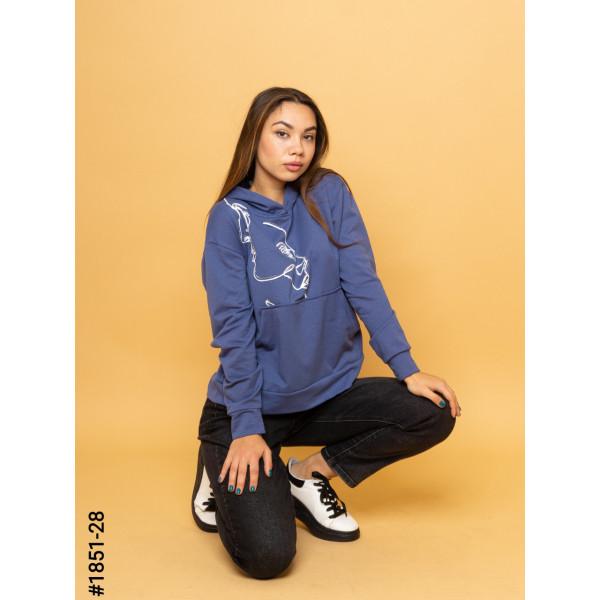 1851-28 Худі жіночі двунитка з принтом норма (3 од: S-M, M-L, L-XL)