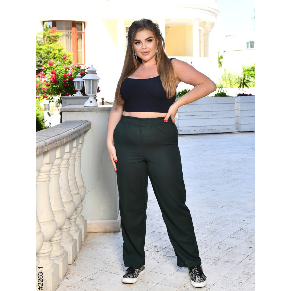 2263-1 Спортивні штани жіночі прямі льон батал (4 од: 52,54,56,58)