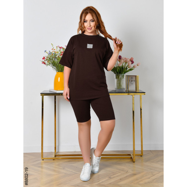 8802-19 Костюм жіночий футболка + велосипедки турецька бавовна напівбатал (3 од:48,50,52)