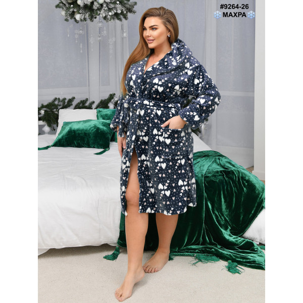 9264-26 Халат жіночий на запах махра напівбатал (3 од: 44-46,48-50,52-54)