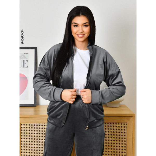 4590-34 Спортивний костюм жіночий велюр на блискавці напівбатал (3 од: 48,50,52)