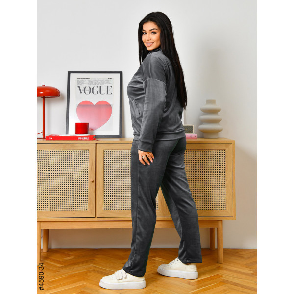 4590-34 Спортивний костюм жіночий велюр на блискавці напівбатал (3 од: 48,50,52)