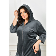 2520-32 Халат жіночий на блискавці з поясом велюр батал (3 од: 52-54,56-58,60-62)