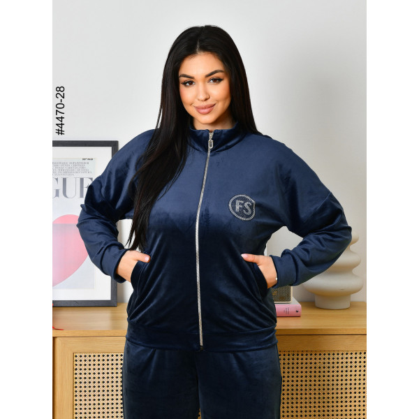 4470-28 Спортивний костюм жіночий велюр на блискавці напівбатал (3 од: 48,50,52)