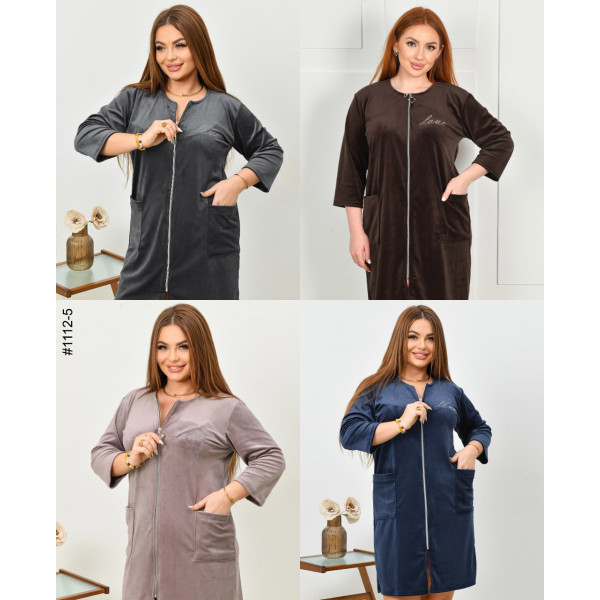 1112-5 Халат жіночий на блискавці напівбатал (мікс кольорів: 3 од: 48,50,52 | універсальний)