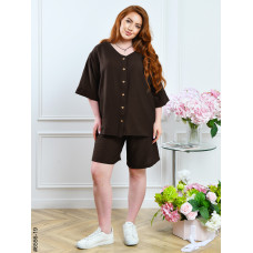 6556-19 Костюм женский рубашка + шорты лен жатка полубатал (3 ед: 48,50,52)