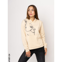 1851-24 Худи женский с принтом двунитка норма (3 ед: S-M,M-L,L-XL)