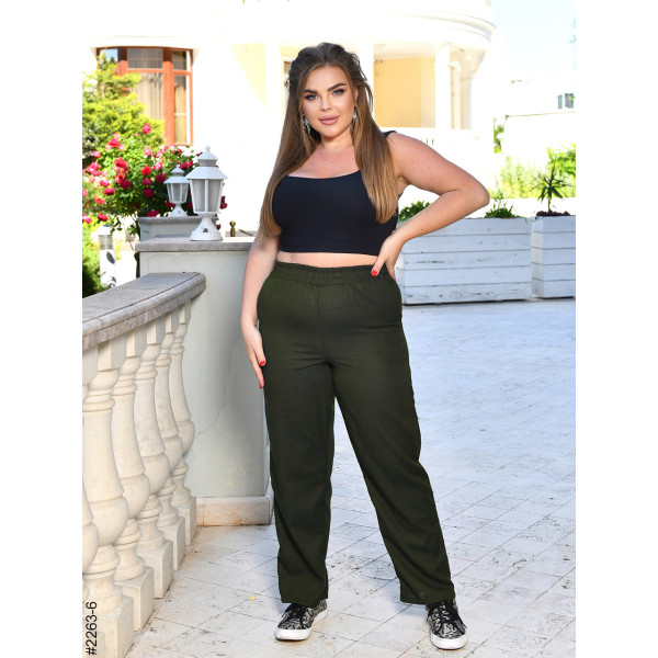 2263-6 Спортивні штани жіночі прямі льон батал (4 од: 52,54,56,58)