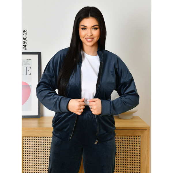 4590-26 Спортивний костюм жіночий велюр на блискавці напівбатал (3 од: 48,50,52)