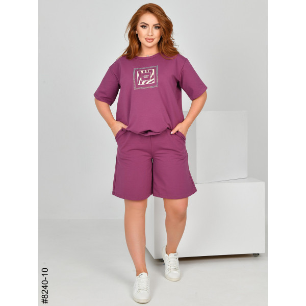 8240-10 Спортивний костюм жіночий турецька двонитка напівбатал (3 од: 48,50,52)