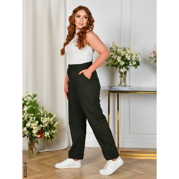 2263-6 Спортивні штани жіночі прямі льон батал (4 од: 52,54,56,58)