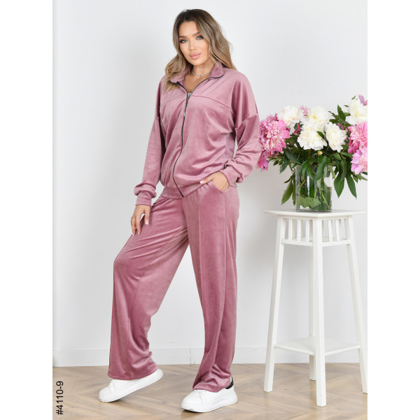 4110-9 Спортивний костюм жіночий на блискавці велюр прямі штани норма (3 од: 42,44,46)