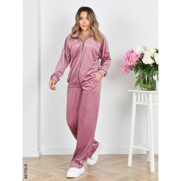 4110-9 Спортивний костюм жіночий на блискавці велюр прямі штани норма (3 од: 42,44,46)