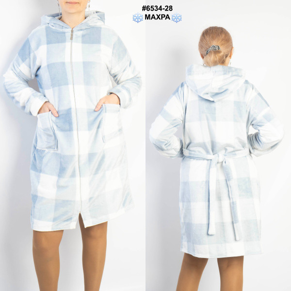 6534-28 Халат жіночий на блискавці з поясом махра напівбатал (3 од: 44-46,48-50,52-54)