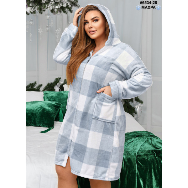 6534-28 Халат жіночий на блискавці з поясом махра напівбатал (3 од: 44-46,48-50,52-54)