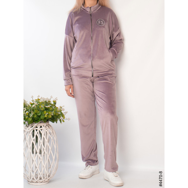 4470-8 Спортивний костюм жіночий велюр на блискавці напівбатал (3 од: 48,50,52)