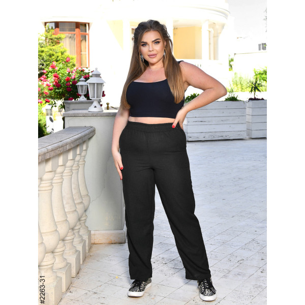 2263-31 Спортивні штани жіночі прямі льон батал (4 од: 52,54,56,58)