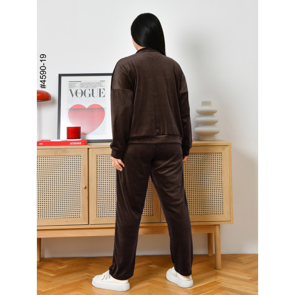 4590-19 Спортивний костюм жіночий велюр на блискавці напівбатал (3 од: 48,50,52)