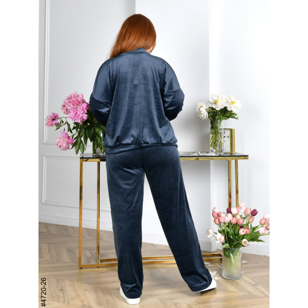 4720-26 Спортивний костюм жіночий на блискавці велюр прямі штани напівбатал (3 од: 48,50,52)