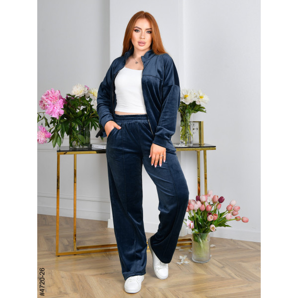 4720-26 Спортивний костюм жіночий на блискавці велюр прямі штани напівбатал (3 од: 48,50,52)