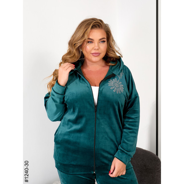 1240-30 Спортивний костюм жіночий на блискавці велюр супербатал (3 од: 54,56,58)