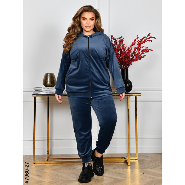 7960-27 Спортивний костюм жіночий на блискавці велюр супербатал (3 ед: 54-56,56-58,58-60)