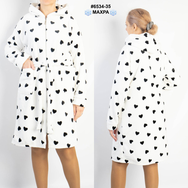 6534-35 Халат жіночий на блискавці з поясом махра напівбатал (3 од: 44-46,48-50,52-54)