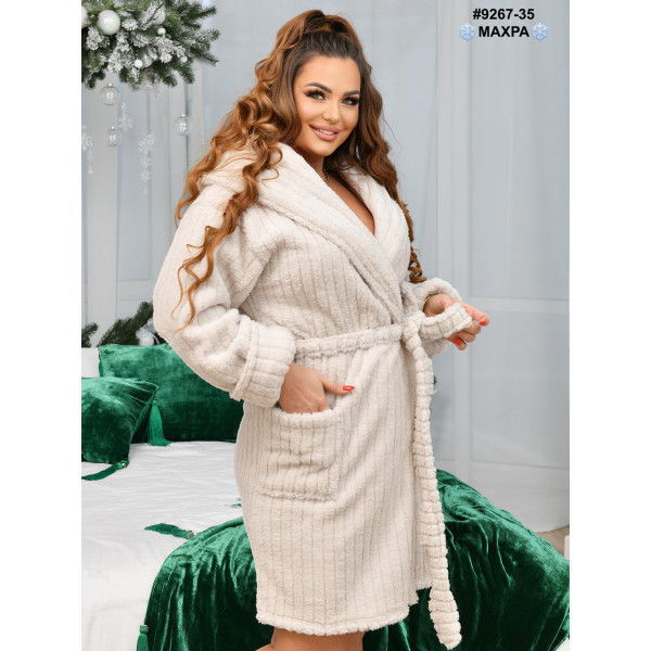 9267-35 Халат жіночий на запах махра напівбатал (3 од: 44-46,48-50,52-54)