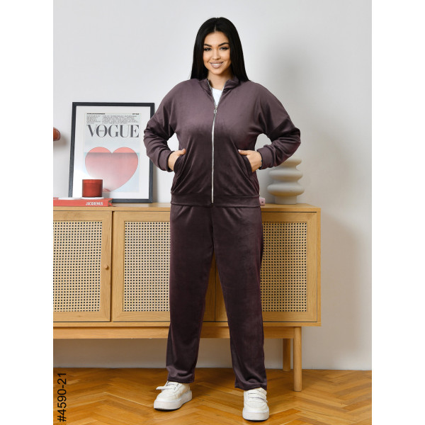 4590-21 Спортивний костюм жіночий велюр на блискавці напівбатал (3 од: 48,50,52)